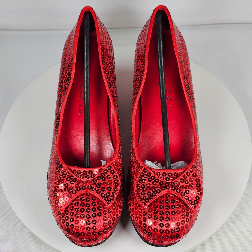New Ellie Shoes 203-Judy Womens Red Sequined Ruby Slipper Costume Pump Heel Sz 9 - Picture 8 of 9